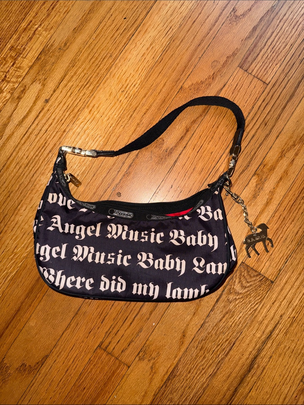 LAMB Gwen Stefani Small boho hobo shoulder Black Graphic Script Shoulder Bag